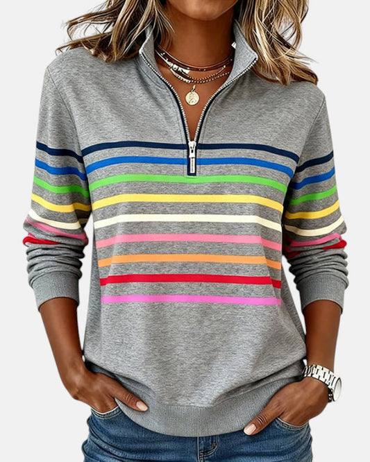 Jessa | Rainbow Striped Zip Sweatshirt