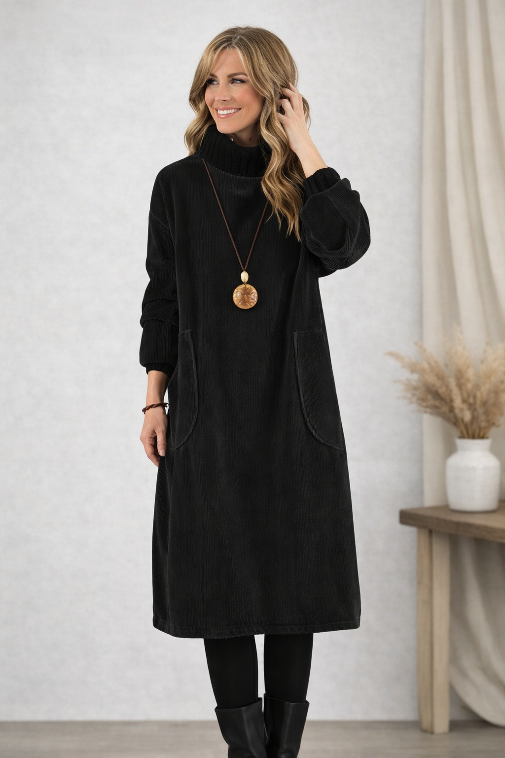 Janice | Elegant Turtleneck Midi Sweater Dress